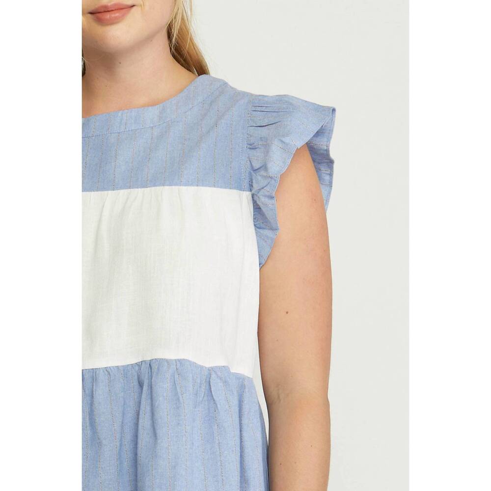 NEW ENTRO mixed print tiered top in blue - Picture 5 of 8